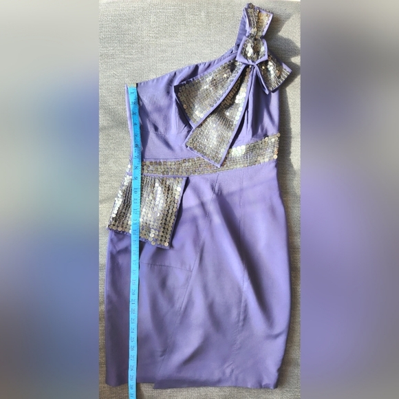 Karen Millen Asemetrical 1 Shoulder Purple Dress W/Bow+Sequin Details Silk US8 - Picture 5 of 11